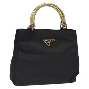 PRADA Hand Bag Nylon Metal Black Gold Auth